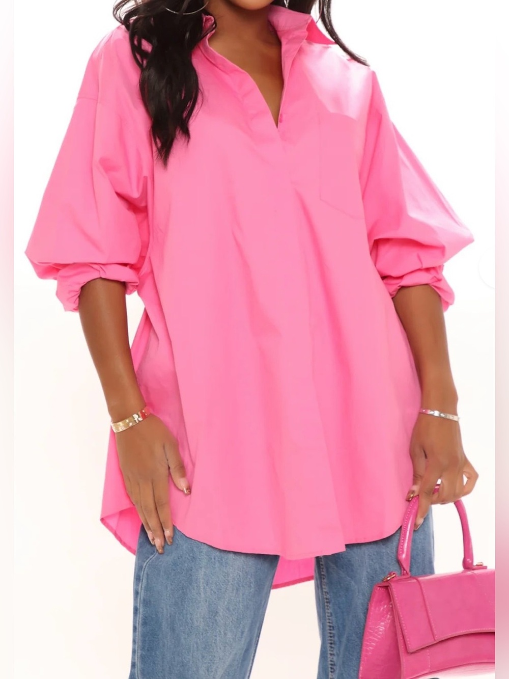 Fashion Nova Hot Pink Oversized Tunic Shirt